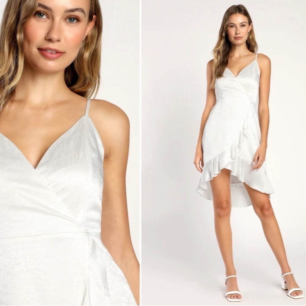 LULUS Bridal Shower Engagement Bachelorette Elegant Sexy Classy Satin Dress